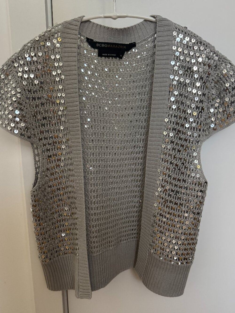 Vintage BCBG MaxAzria Sequin Open Stitch Knit Crochet Crop Shrug Bolero XS